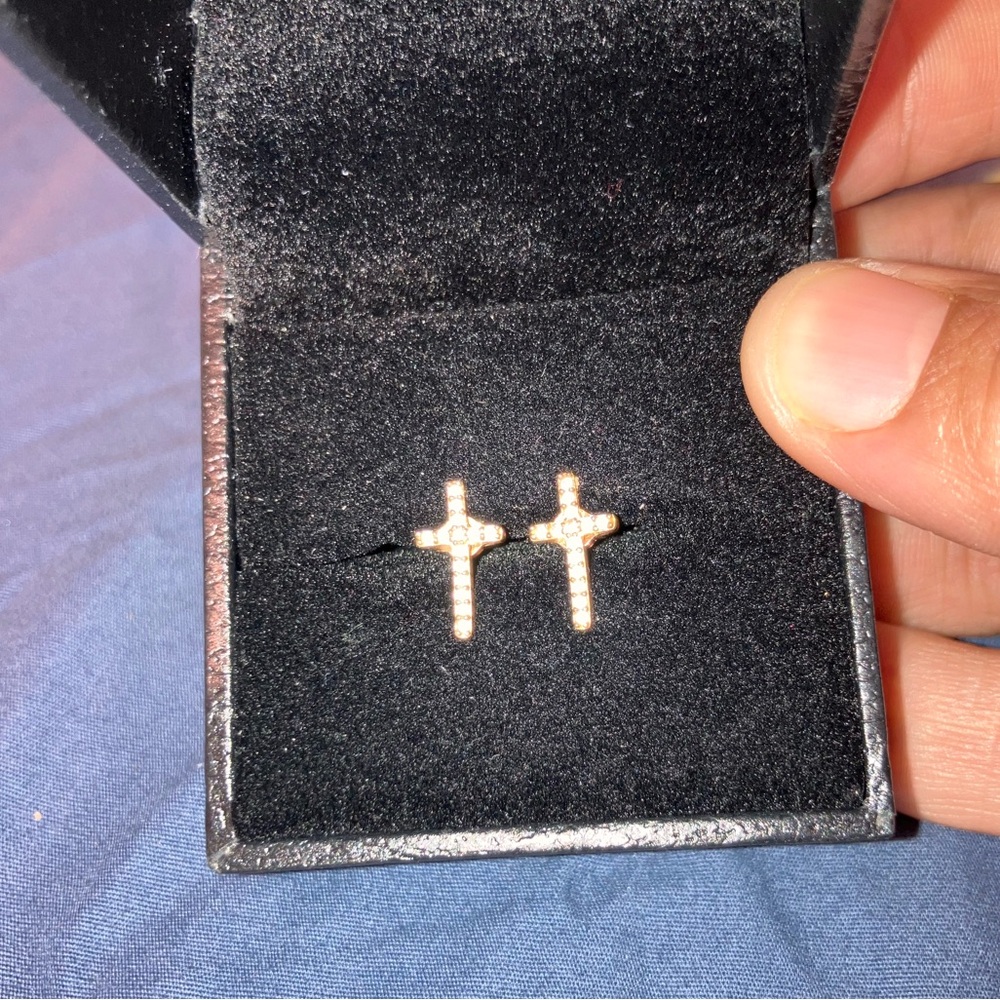 10K Gold Cubic Zirconia Cross Stud Earrings